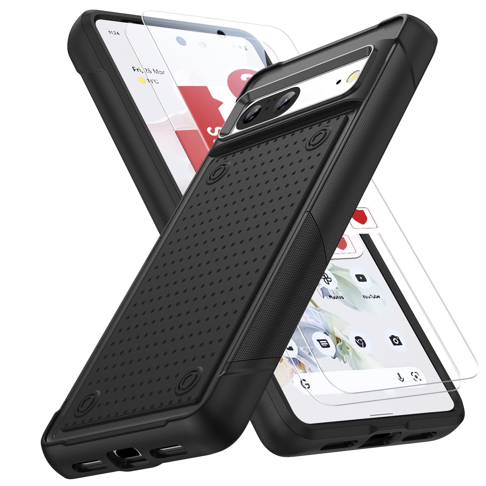 LeYi for Google Pixel 7 Case with 2 Pack Screen Protectors, 4 Corners with Airbags, Non-Slip Textured Grip Bumper Support Wireless Charging Military Drop Resistant Pixel 7 Case - Black